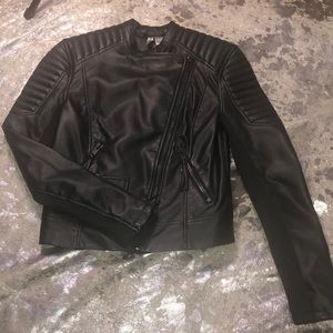 Fitted faux leather moto jacket